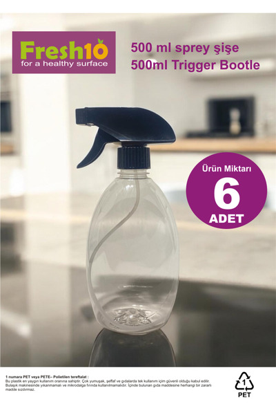 FRESH10 Boş Fısfıs Sprey Şişe 500ml 6'lı Paket