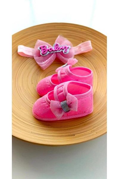 VaVbaby Barbie Pink - Pink Baby Girl Bandana and Shoes 0-6 Months Cute Cute Comfortable Soft Sole