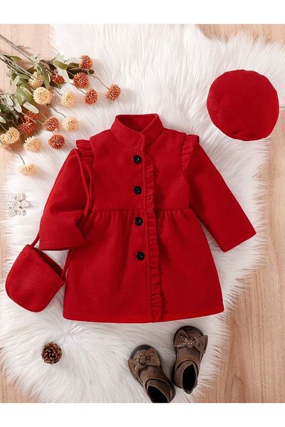 shop Female Child 3-Piece Set Cashew Coat Hat Canta