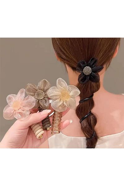 So Much Accesories So Much Black Floral Ponytail Wrap Buckle