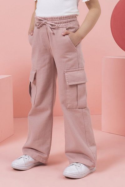 DMB BOYS & GIRLS Girl's Gabardine Sports Pants - Relaxed Fit, Elastic Waist and Cargo Pocket