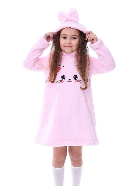 aden kids Rochie roz de pluș cu glugă pentru fetiță