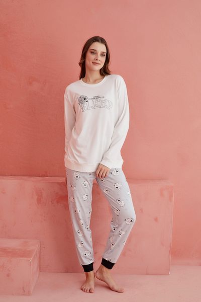 ELİTOL Set de pijamale de lux termice pentru femei cu model de oaie albă