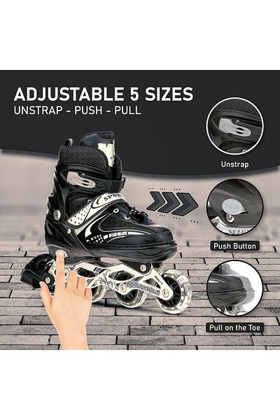 VEERA V732Black Aluminum-Alloy Adjustable Inline Skates, 70mm Wheels, Medium (Black)