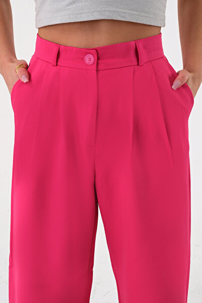 polle Pantaloni Palazzo cu talie înaltă de damă fucsia