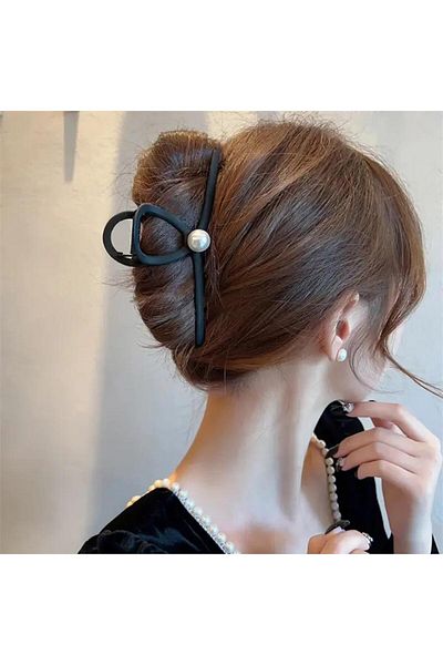 So Much Accesories مشبك معدني أنيق كبير الحجم ومزين باللؤلؤ باللون الأسود