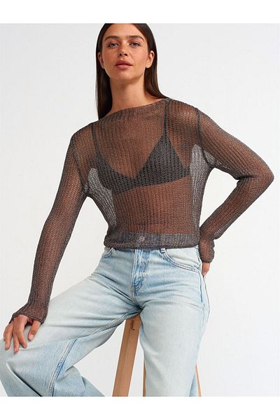 Dilvin 10606 Transparent Shiny Knitwear Sweater-Black