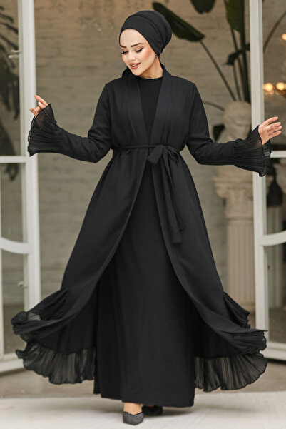 Neva Style Black Hijab Abaya with Flywheel 4482S