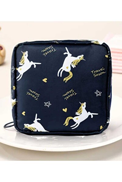 etna sanat Lacivert renk, Kadınlar için Taşınabilir Ped Saklama Çantası-Su Ge...