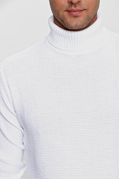 TENA Λευκό ζιβάγκο Links Βάφλα Πλεκτό Πουλόβερ - Ανδρικό
