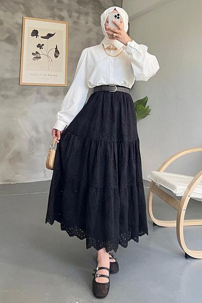 Neva Style Fusta Hijab cu dantelă neagră - 13951S