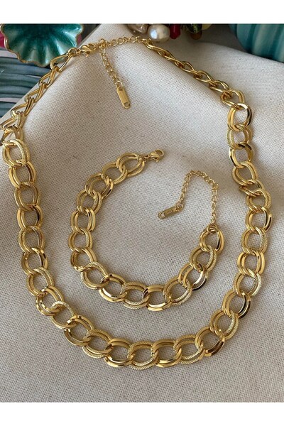 NKIE JEWELS 3136 - Bileklik Samanyolu Set Vip Set Renk & Çelik Altın Kolye Kararmaz Solmaz