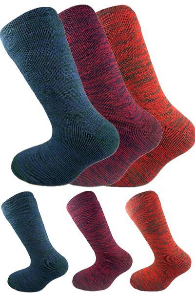 SİHİRLİ AYAKLAR Colorful 3 Pairs Thermal Unisex Men's and Women's Socks - Thick and Warm Heat Sink 38-42