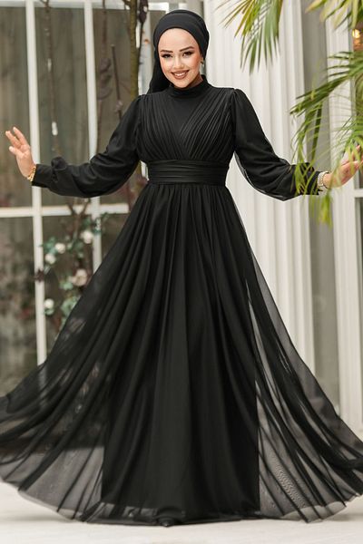Neva Style Drapeli Μαύρο Χιτζάμπ Βραδινό Φόρεμα 46321s