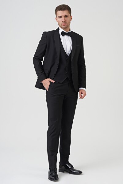 White Stone Los Angeles D2402 Slim Fit 6 Drop Damatlık Takım Elbise Siyah