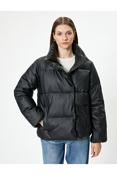 Koton Palton gonflabil supradimensionat din piele artificială, cu buzunare, guler cu fermoar