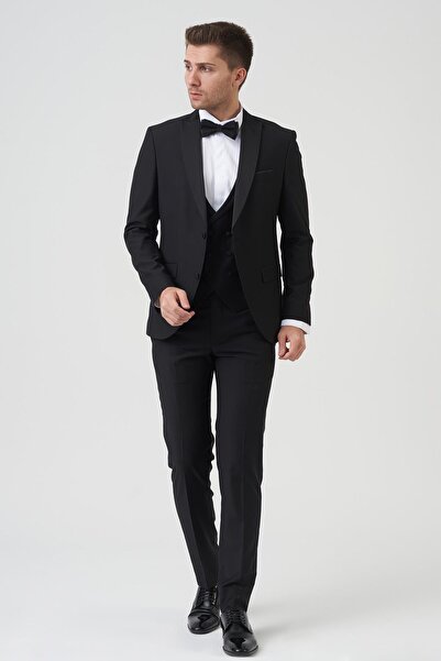 White Stone Los Angeles D2402 Slim Fit 6 Drop Damatlık Takım Elbise Siyah