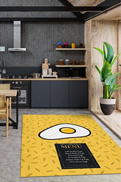Homshtag En Geniş Menü Sarı Renkli Mutfak Halısı Yumurta Mutfak Temalı Minima...