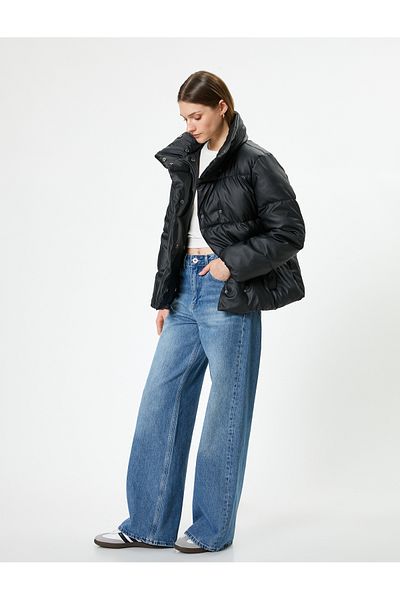 Koton Παλτό από συνθετικό δέρμα Oversize με τσέπες και φερμουάρ γιακά