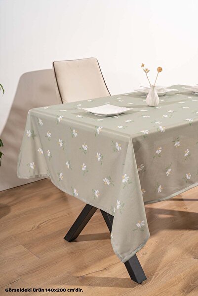 Rivaİstanbul Yeşil Papatya Desenli Masa Örtüsü, Sofra Bezi, Piknik Örtüsü
