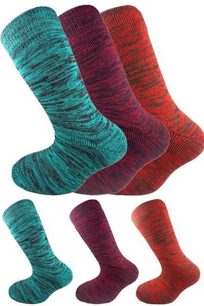 SİHİRLİ AYAKLAR Colorful 3 Pairs Thermal Unisex Men's and Women's Socks - Thick and Warm Heat Sink 38-42