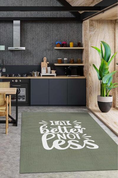 Homshtag Az Yeme Iyi Ye Yeşil Renkli Mutfak Halı Yazılı Dekoratif Modern Mutf...