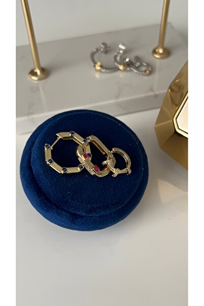 SU PERİSİ TAKI BİJUTERİ Vip Seri Gold Marka Model Serenay 3 lü Set Küpe