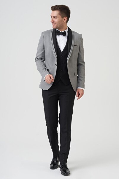 White Stone Philadelphia[ D2405 Slim Fit 6 Drop Likralı Damatlık Takım Elbise A.gri