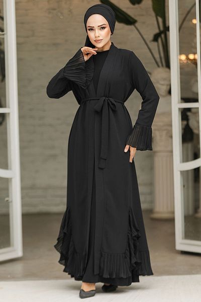 Neva Style Flounced Μαύρο Hijab Abaya 4482S