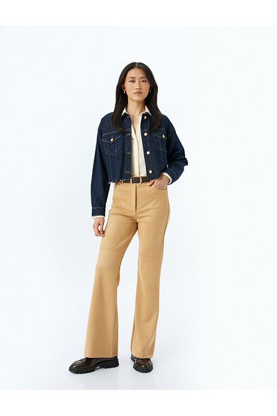 Koton Suede Look Pants with Pockets and Standard Waist Stitching Detail