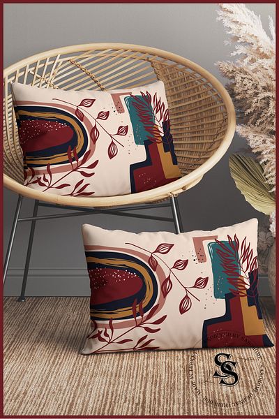 SasoHome Harmony of Blue and Red Patterned 2-Piece Rectangular Throw Pillow Cover