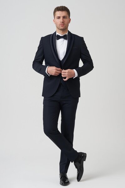 White Stone Chicago D2403 Slim Fit 6 Drop Groom Suit Navy Blue