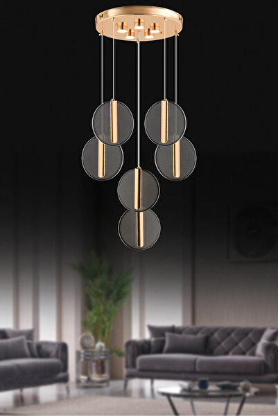 İstanbul Avize İstanbul Avize Parla 6'lı Gold Sarkıt Kumandalı Üç Renk Led Lüx Modern Ledli Avize