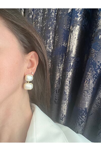 Aydan Kadın Sedefli Sallantılı Gold Çerçeve Küpe