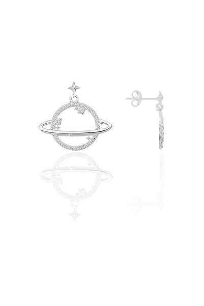 Söğütlü Silver Gümüş rodyumlu zirkon taşlı satürn gezegen küpe SGTL12657RODAJ