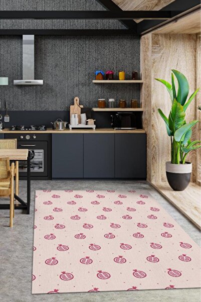 Homshtag Nar Desenli Kırmızı Halı Minimal Salon Halısı Renkli Mutfak Halısı T...