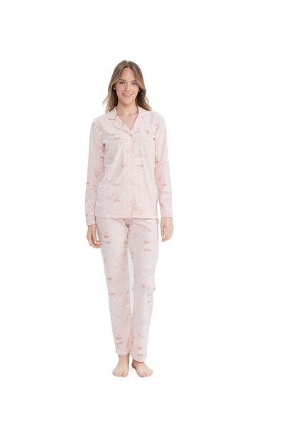 U.S. Polo Assn. BAZA. Polo Assn. Set de pijamale pentru damă Pink Melange - Placket deasupra capului