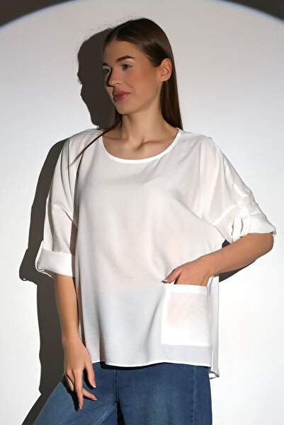 DİVİSTA Λευκό Γυναικείο T-Shirt - Λεπτομέρεια τσέπης