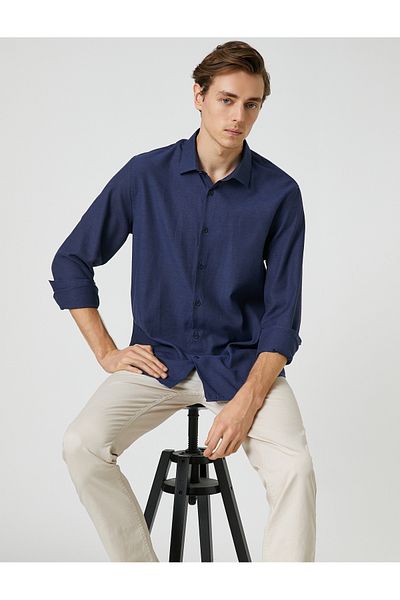 Koton Спортна риза Slim Fit, класическа яка, дълъг ръкав, не желязо