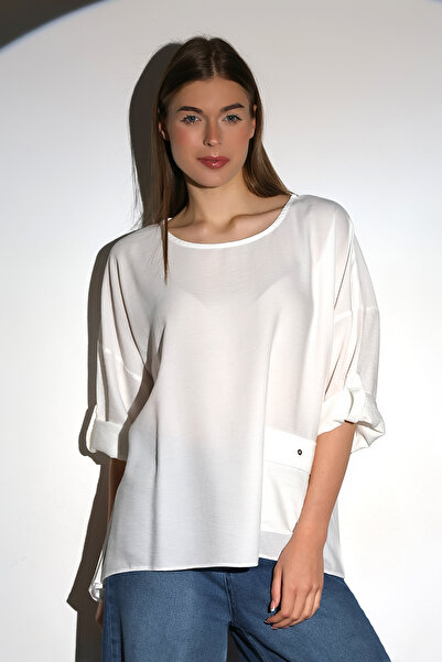 DİVİSTA Λευκό Γυναικείο T-Shirt - Λεπτομέρεια τσέπης