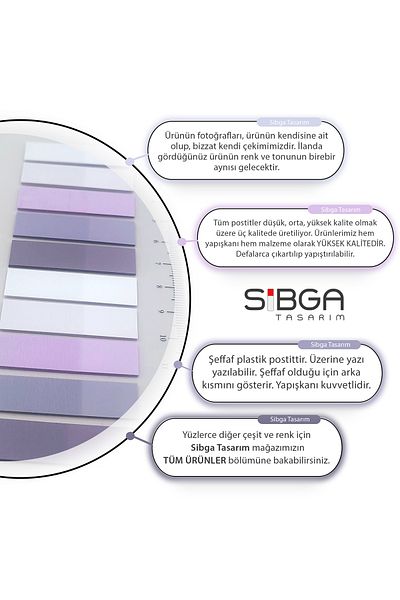 sibga tasarım Transparent Colored Post-It Note Paper - 200 Sheets Bookmark Sticker