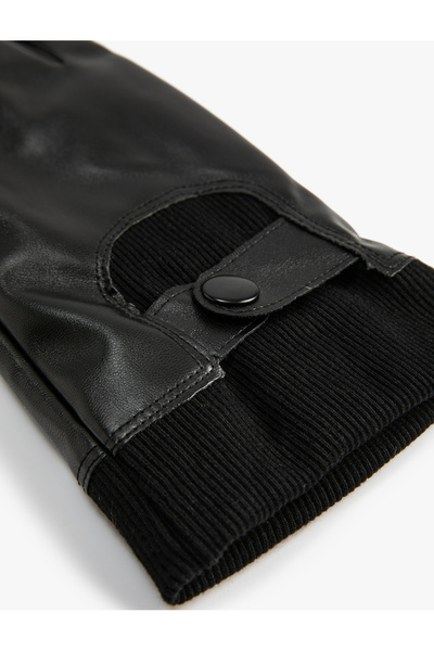 Koton Leather Look Gloves with Snap Buttons