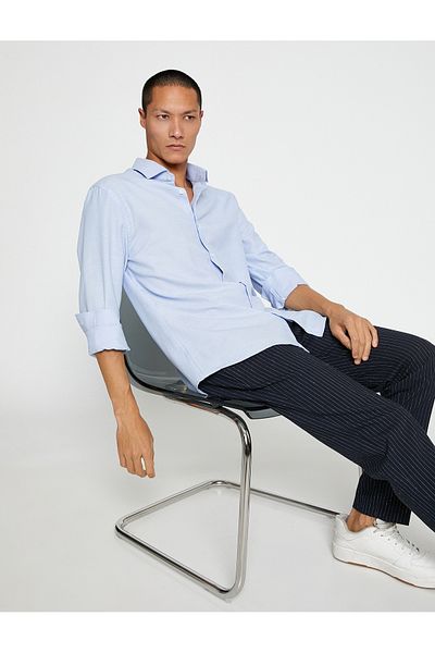 Koton Αθλητικό πουκάμισο Slim Fit Κλασικό γιακά με μακρυμάνικο μη σιδερένιο
