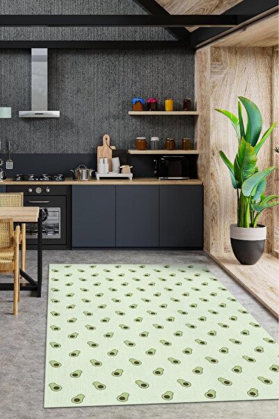 Homshtag Avokado Desenli Yeşil Halı Minimal Salon Halısı Renkli Mutfak Halısı...