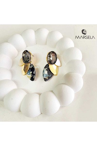 Ebijuteri Steel Black Leaf Earrings