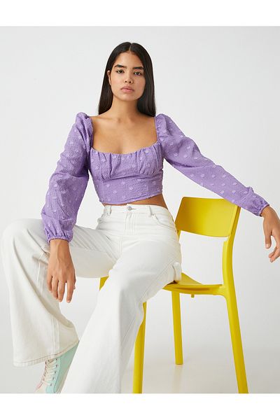 Koton Μπλούζα Crop Balloon Sleeve με υφή