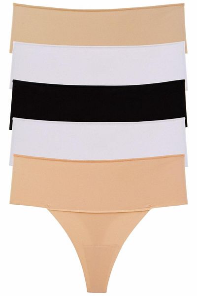 Nicoletta Women's Panties High Waist Thong Laser Cut Flexible Non-marking Large Size Pack of 5 Mixcolor