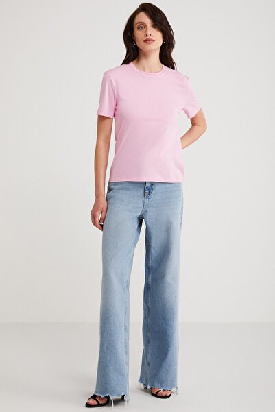 ETHIQUET Modest Martına női 100% organikus pamut normál szabású, normál szabású, nyakú, alap rózsaszín póló