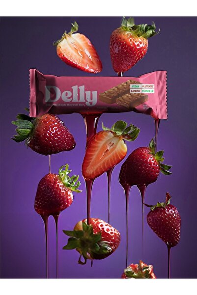 Delly 12 Adet Çikolata Kaplı - Bademli & Çilekli Meyveli Bar 35g