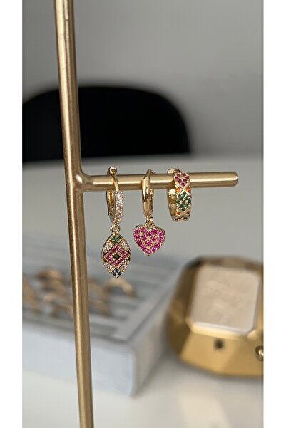 SU PERİSİ TAKI BİJUTERİ Vip Seri Gold Etnik Desenli 3 lü Set Küpe